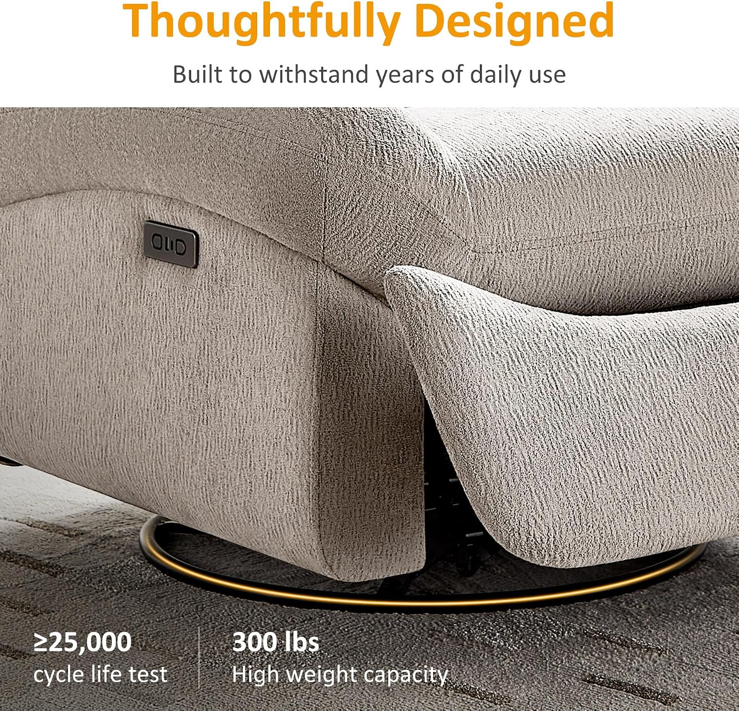 VANOMi Power Recliner Chair with Charging, 270° Swivel Glider Rocker, Electric Nursery Recliner for Living Room, Bedroom, and Office, Camel, Set of 2