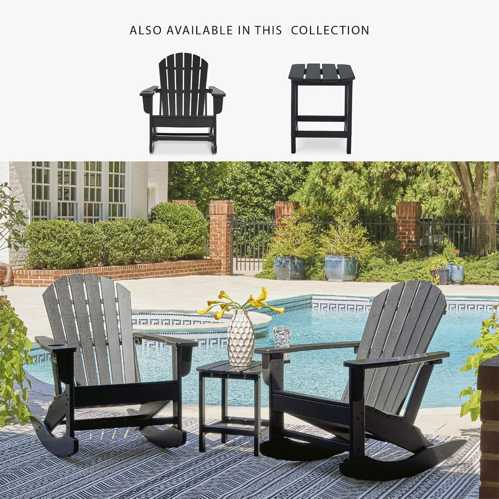 Signature Design by Ashley Sundown Treasure Cottage Weather Resistant Indoor/Outdoor Rocking Chair with 1 Cup Holder, Black