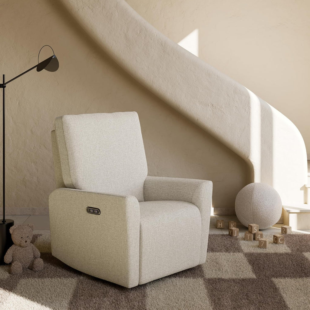 Storkcraft Santorini Deluxe Power Recliner Swivel Glider (Dune Basketweave) – Premium Electronic Power Recliner for Nursery, Includes Dual-USB Charging Port for USB-A & USB-C, Glider Rocking Chair