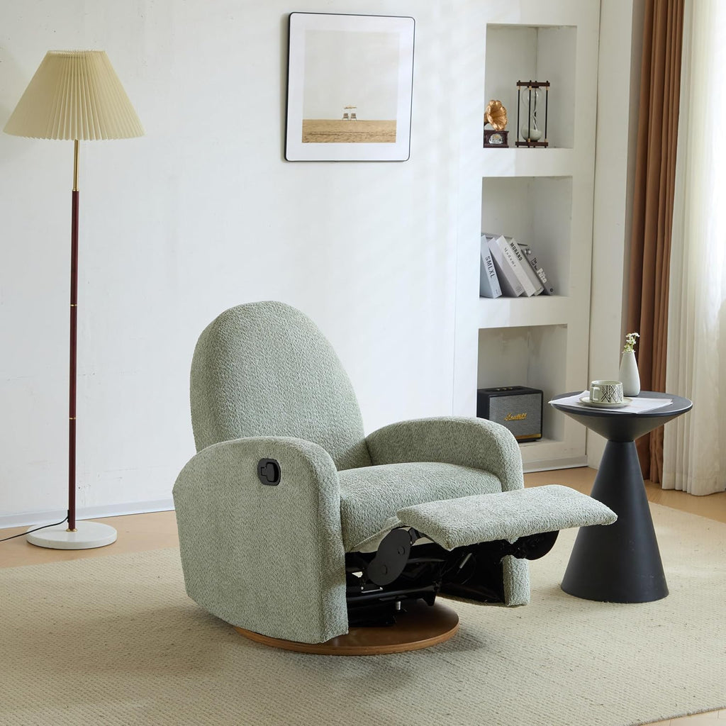 GDFStudio Swivel Glider Recliner Chair Nursery Rocker Recliner Chair with Boucle Upholstered High Back Single Seat Sofa Chair with Deep Seat Manual Nursing Reclining for Living Room, Light Green