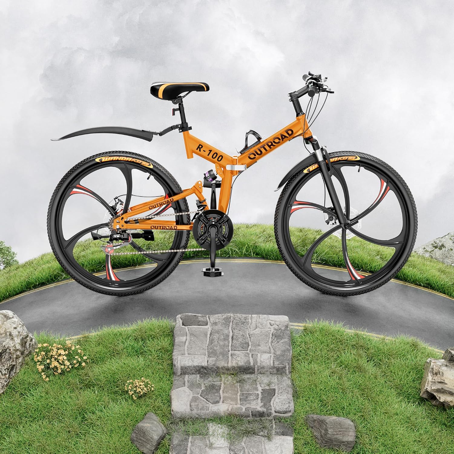 26 Inch Adult Folding Bikes/Mountain Bikes, 21 Speeds Mountain Bicycles with Full Suspension, Dual Disc Brake, High Carbon Steel Frame, Foldable Bike for Men/Women/Teen, Multiple Colors
