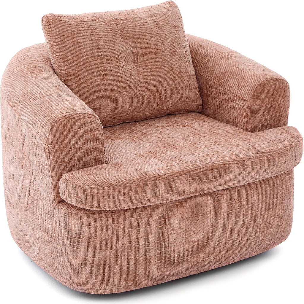 JIVOIT 360° Swivel Barrel Accent Chair, 36.6' Swivel Round Sofa Chair with Dual-Layer Cushion Design, Modern Upholstered Single Sofa for Living Room, Bedroom, Office and Hotel (Pink, 121)