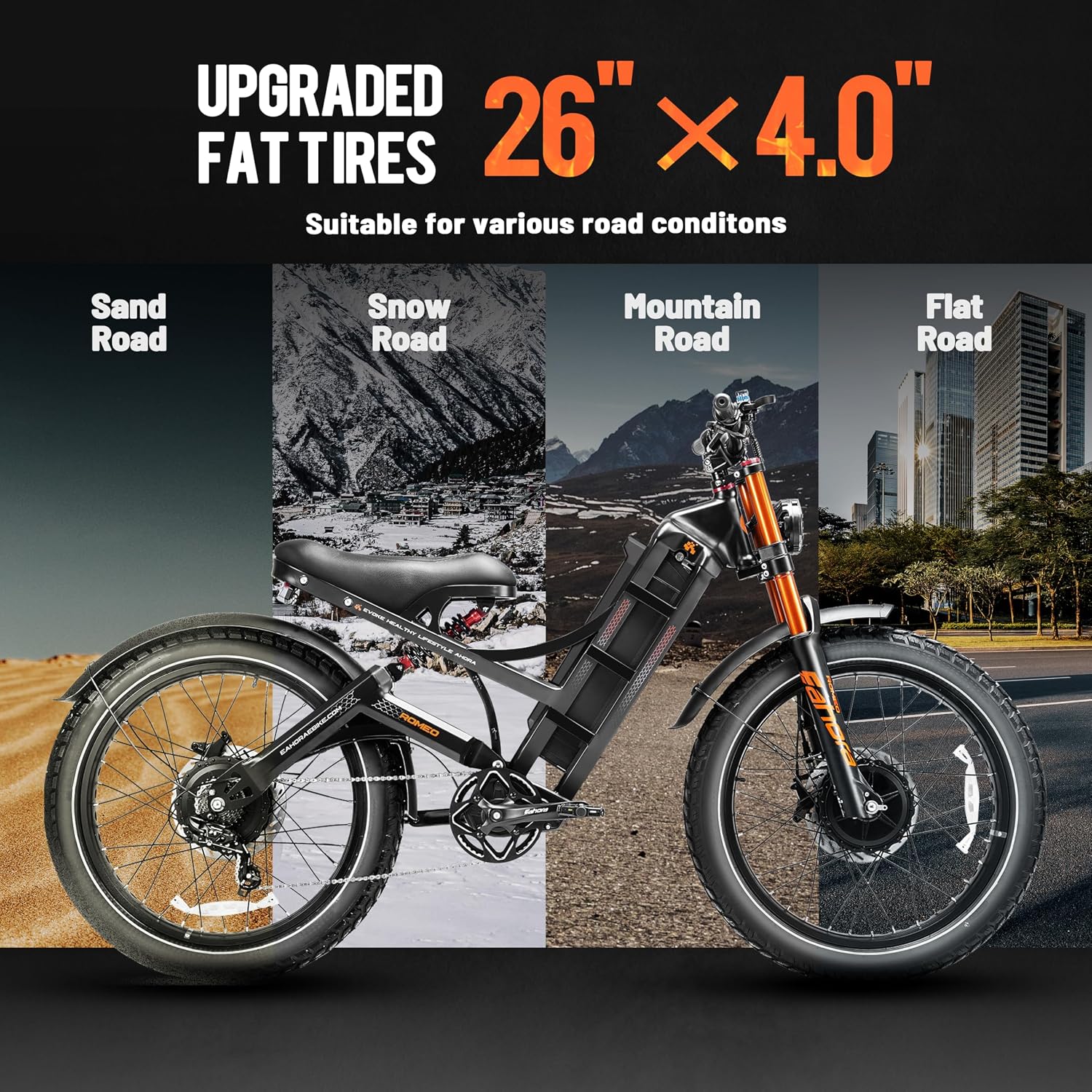 eAhora 2025 Romeo Pro 2 Electric Bike for Adults 4000W Dual Motor Electric Bicycle 46MPH 52V 70Ah 200+Miles Long Range 26 * 4.0 Fat Tire Full Suspension Electric Mountain Bike with Rack Green