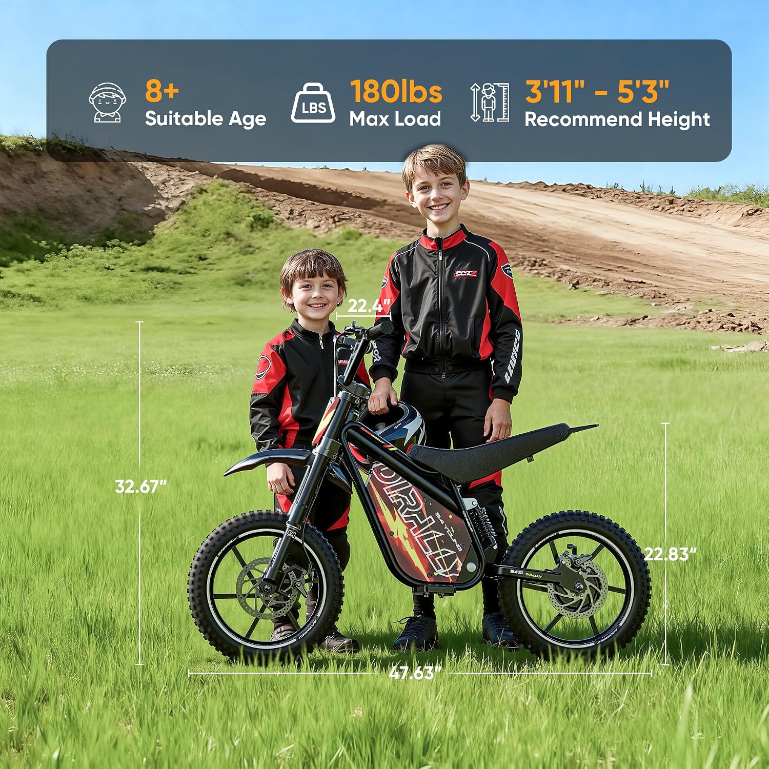 eAhora 36V 1000W Electric Dirt Bike for Kids 8+, 3-Speed Modes Kids Electric Bike, Up to 23MPH & 35 Miles Electric Off-Road Motocross for Kid, Hydraulic Brake & Dual Suspension, S4 Young Plus-Red
