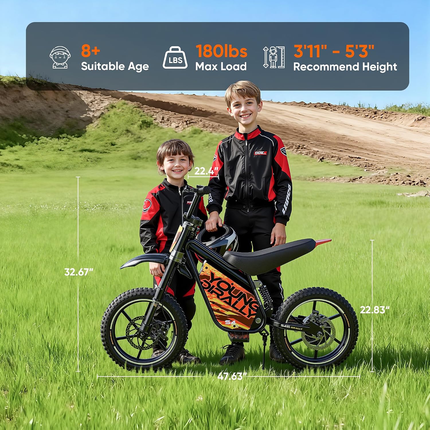 eAhora S4 Pro 48V Electric Dirt Bike for Kids 8-14, Peak 1200W Motor 3-Speed Up to 26.8MPH, 37 Miles Range Kids Electric Motorcycle, Hydraulic Brakes, Inverted Suspension, Orange