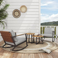 Grand patio Outdoor Rocking Chairs, 4-Piece Leather-Look Patio Wicker Bistro Set Outdoor Furniture Conversation Sets with 2 Chairs and 2 Faux Wood Grain Coffee Table, 4.75'' Grey Cushions
