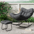 GarveeLife Oversized Papasan Rocking Chair with Footrest, Outdoor Lounge Chair with Ottoman and Sturdy Metal Frame, Patio Rattan Egg Rocker for Balcony Backyard Porch Bedroom, Grey