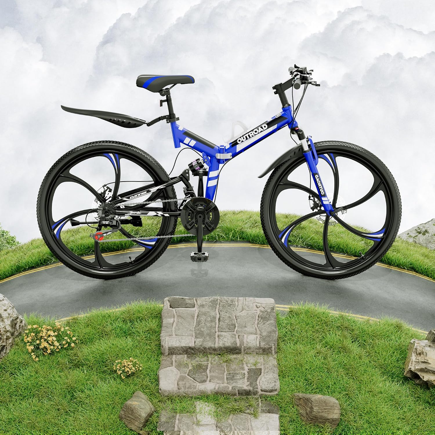 26 Inch Adult Folding Bikes/Mountain Bikes, 21 Speeds Mountain Bicycles with Full Suspension, Dual Disc Brake, High Carbon Steel Frame, Foldable Bike for Men/Women/Teen, Multiple Colors