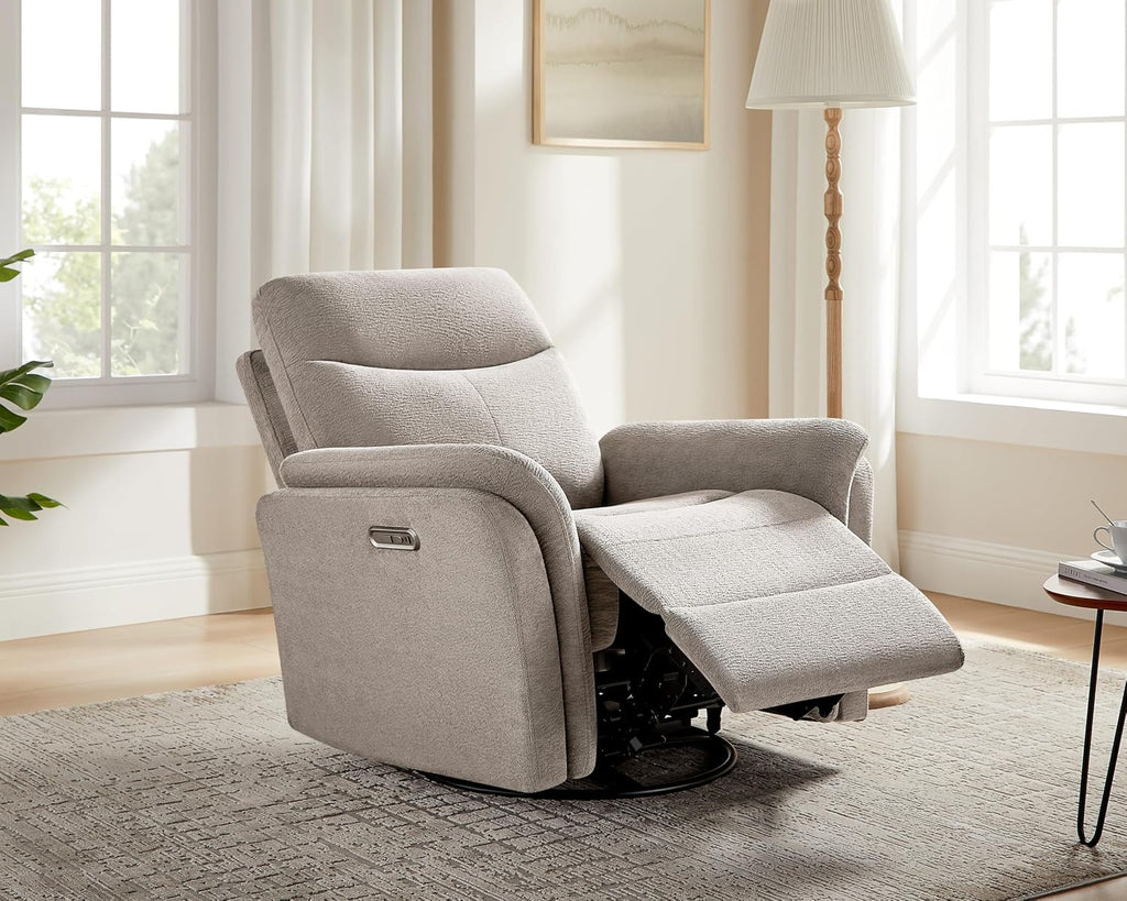 VANOMi Power Recliner Chair Swivel Glider, Electric Rocking Recliner Chairs with USB and Type-C Ports, Nursery Chair Recliner for Living Room, Bedroom, Apartment（Camel）
