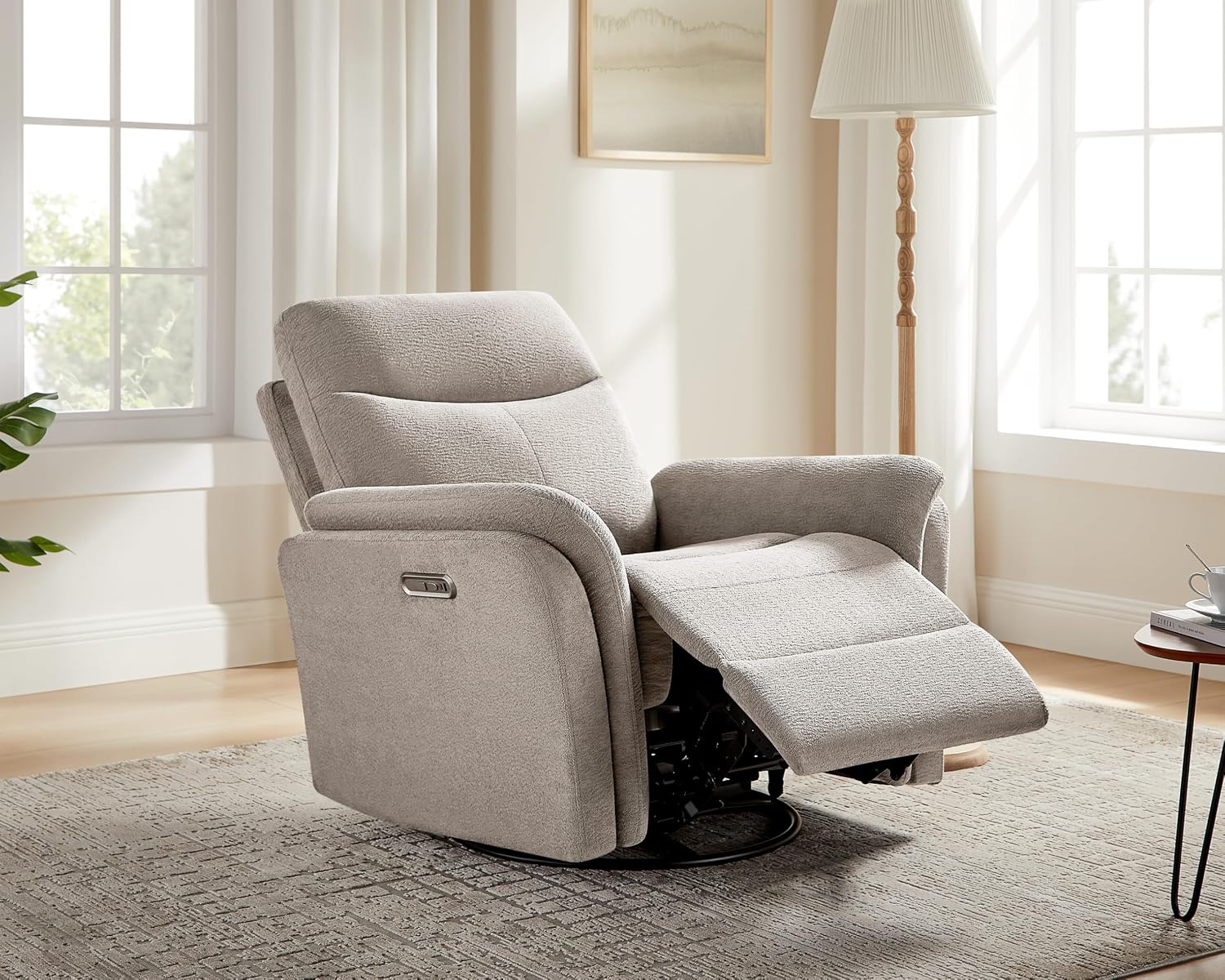 VANOMi Power Recliner Chair Swivel Glider, Electric Rocking Recliner Chairs with USB and Type-C Ports, Nursery Chair Recliner for Living Room, Bedroom, Apartment（Camel）