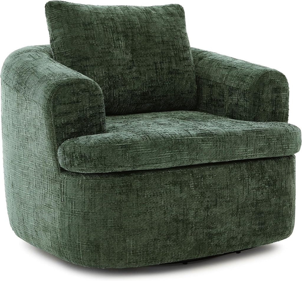 JIVOIT 360° Swivel Barrel Accent Chair, 36.6' Swivel Round Sofa Chair with Dual-Layer Cushion Design, Modern Upholstered Single Sofa for Living Room, Bedroom, Office and Hotel (Green, 121)