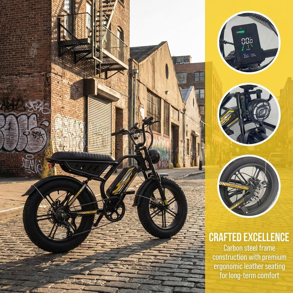 Fat Tire Electric Bike for Adults - 20'x4' Tires, 1000W Peak Motor, 25MPH, 7-Speed Electric Mountain Bike, 48V Removable Battery, 60-Mile Range