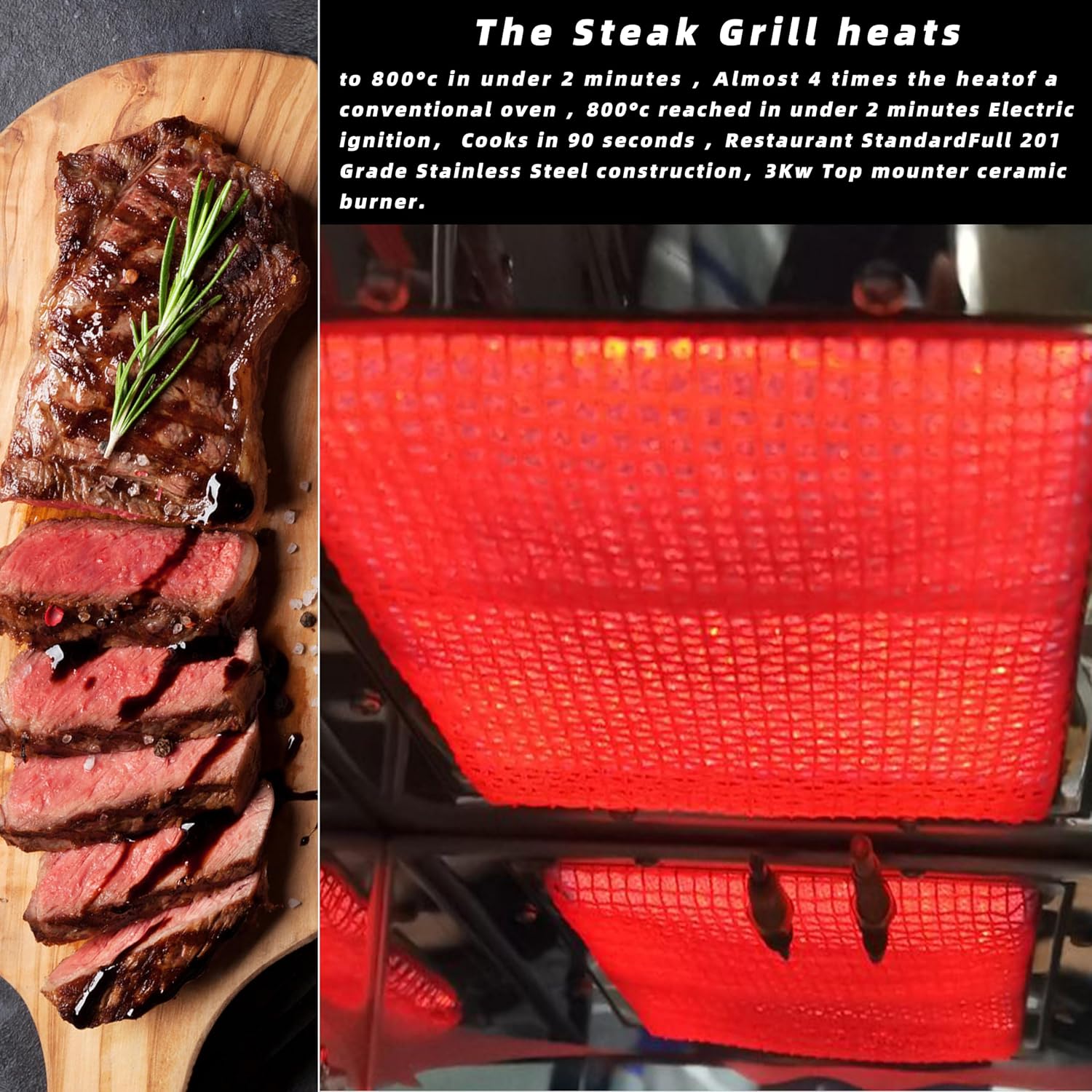 CHEF PROSENTIALS Small Stainless Steel Electric Steak Grill Oven – Portable Steak Broiler & Sear Station, Outdoor Electric Salamander BBQ with Pizza Stone