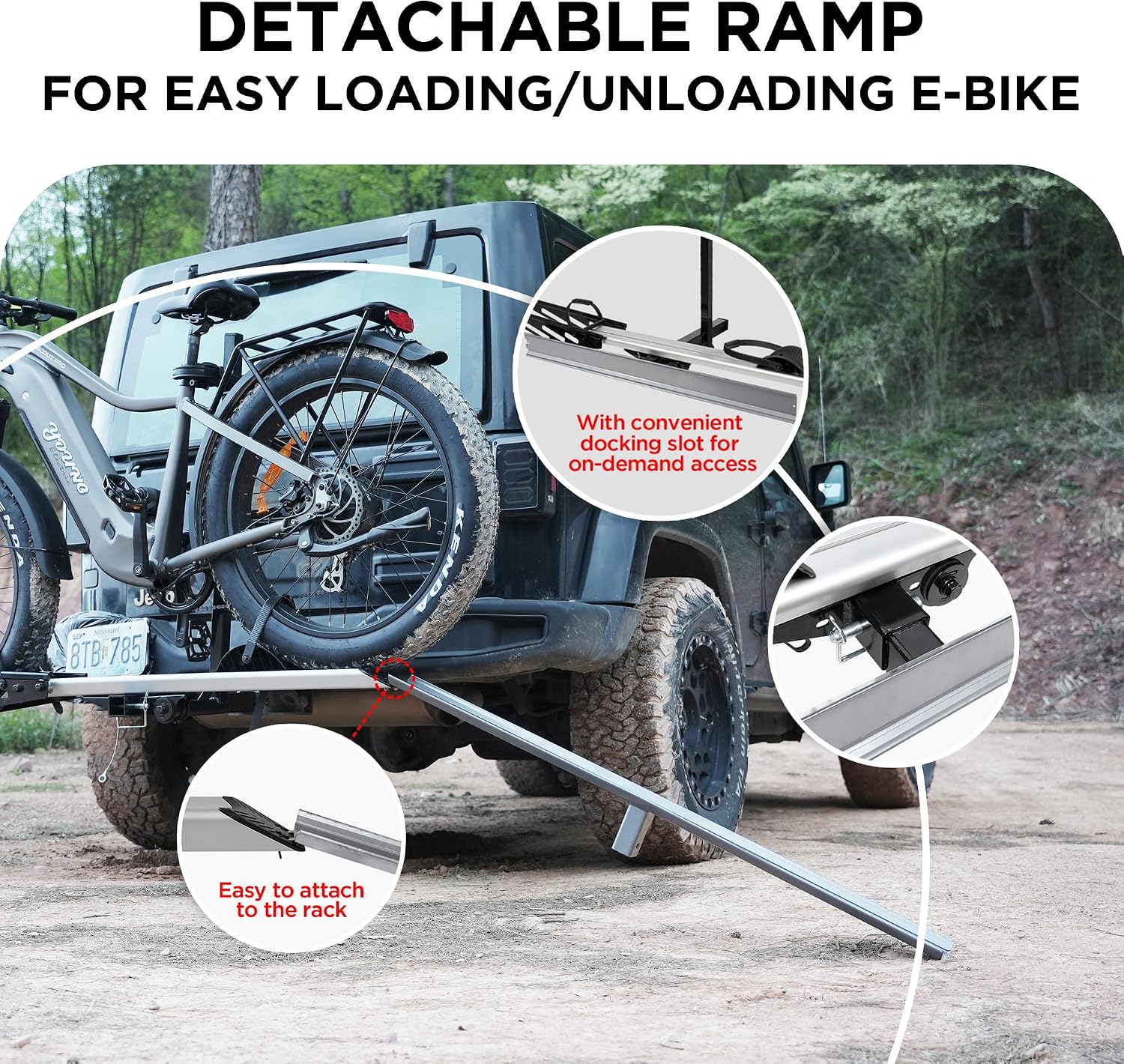 Bike Rack for Car Hitch Mount - Young Electric Single E-Bike Rack with Ramp, 100lb Capacity Ebike Rack Bicycle Carrier for Trucks, SUVs, RVs, Trailers
