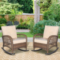 Outdoor Wicker Rocking Chair with Thickened Cushions, All-Weather Rattan Patio Rocking Chairs, Patio Wicker Rocker Chair for Backyard, Beige, Set of 2