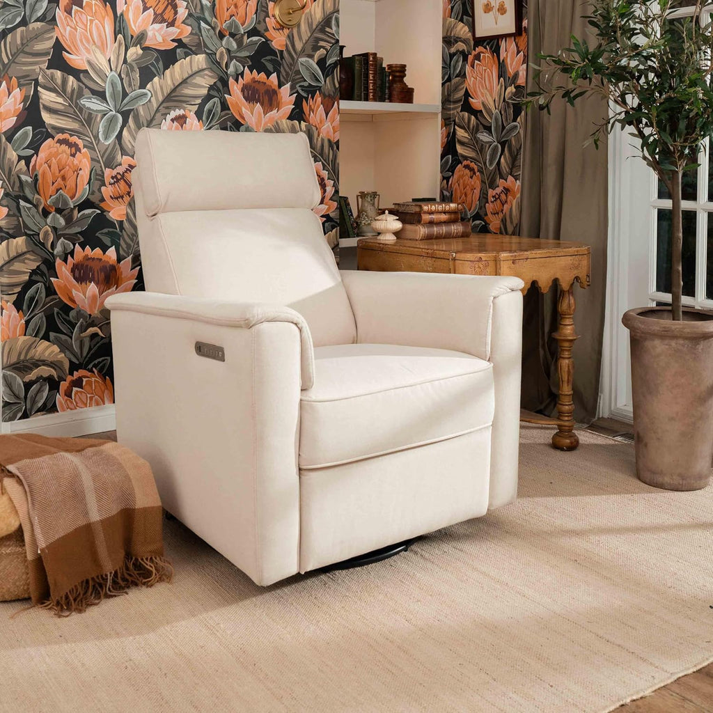 Namesake Willa Pro Power Recliner and Swivel Glider in Performance Cream Eco-Weave, Built-in USB Charging Port, Adjustable Headrest and Lumbar Support | Greenguard Gold and CertiPUR-US® Certified