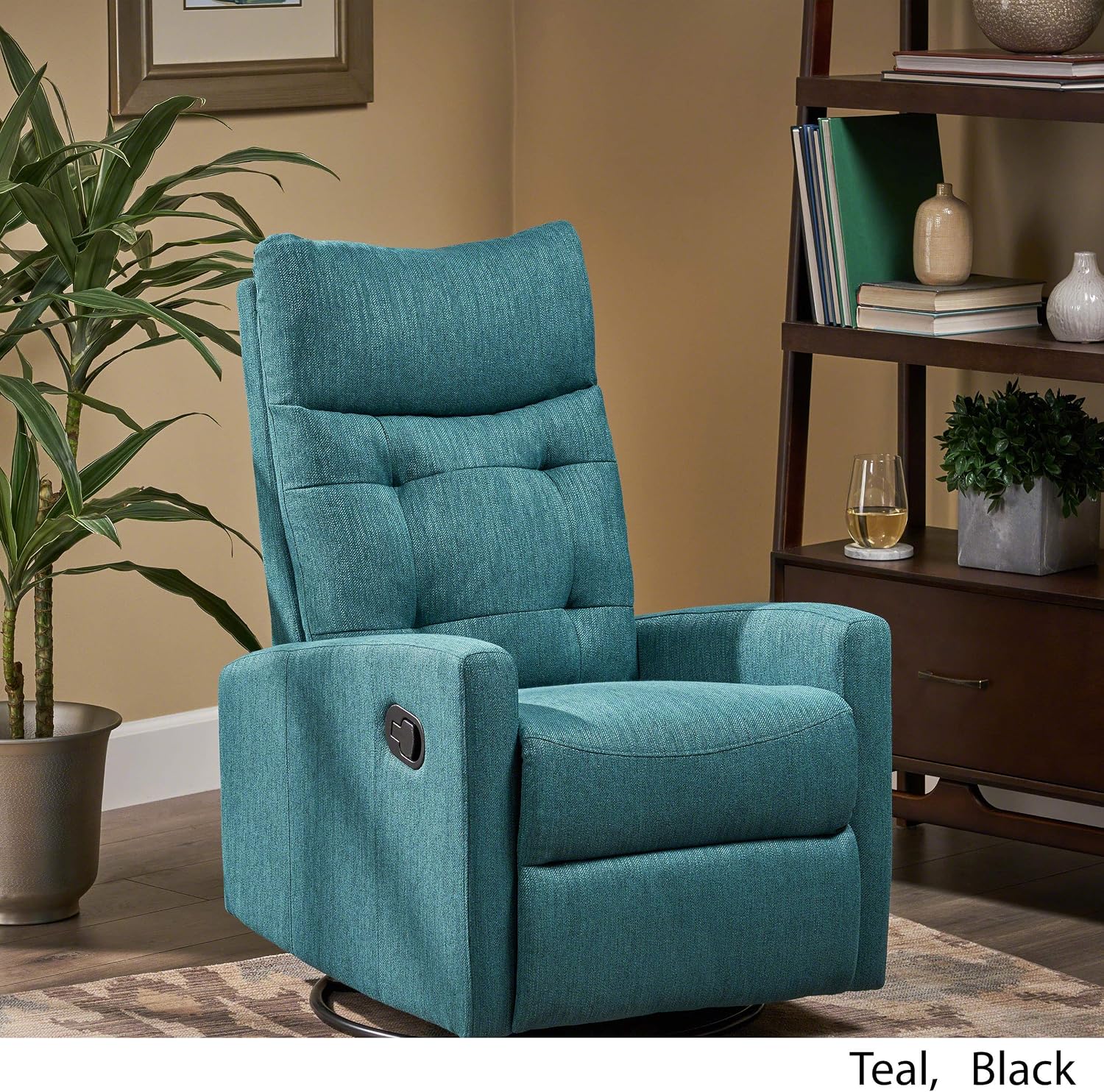 Christopher Knight Home Ishtar Glider Swivel Push Back Nursery Recliner, Teal, Black 35.75D x 25W x 39H in