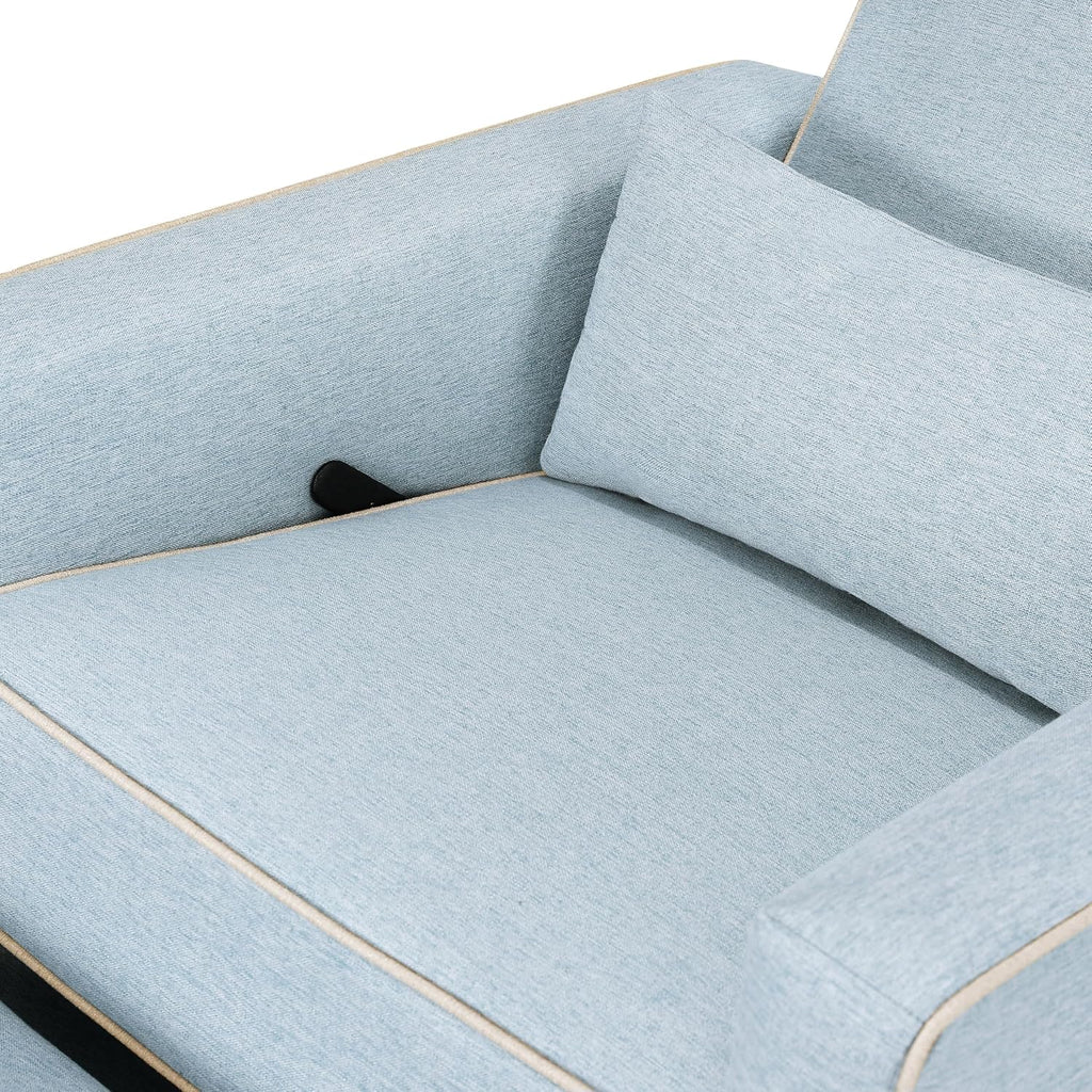 Davinci Piper Upholstered Recliner and Swivel Glider in Heathered Blue with Cream Piping, Greenguard Gold & CertiPUR-US Certified