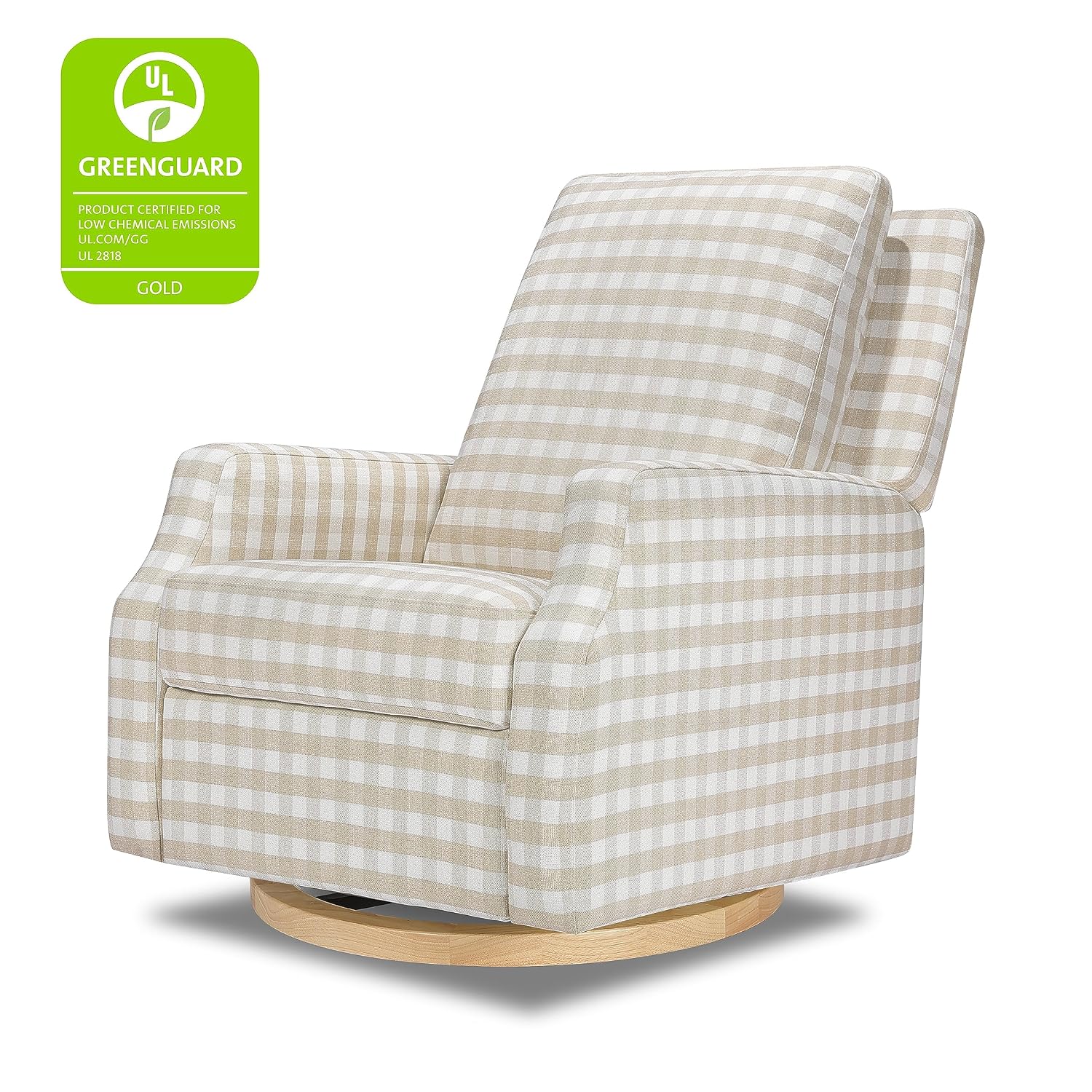 Namesake Crewe Glider Recliner Nursery Chair - GREENGUARD Gold & Certi-PUR US Certified Rocker Recliner - Glider Rocking Chair for Nursery & Living Room - Manual, 360° Swivel, Tan Gingham