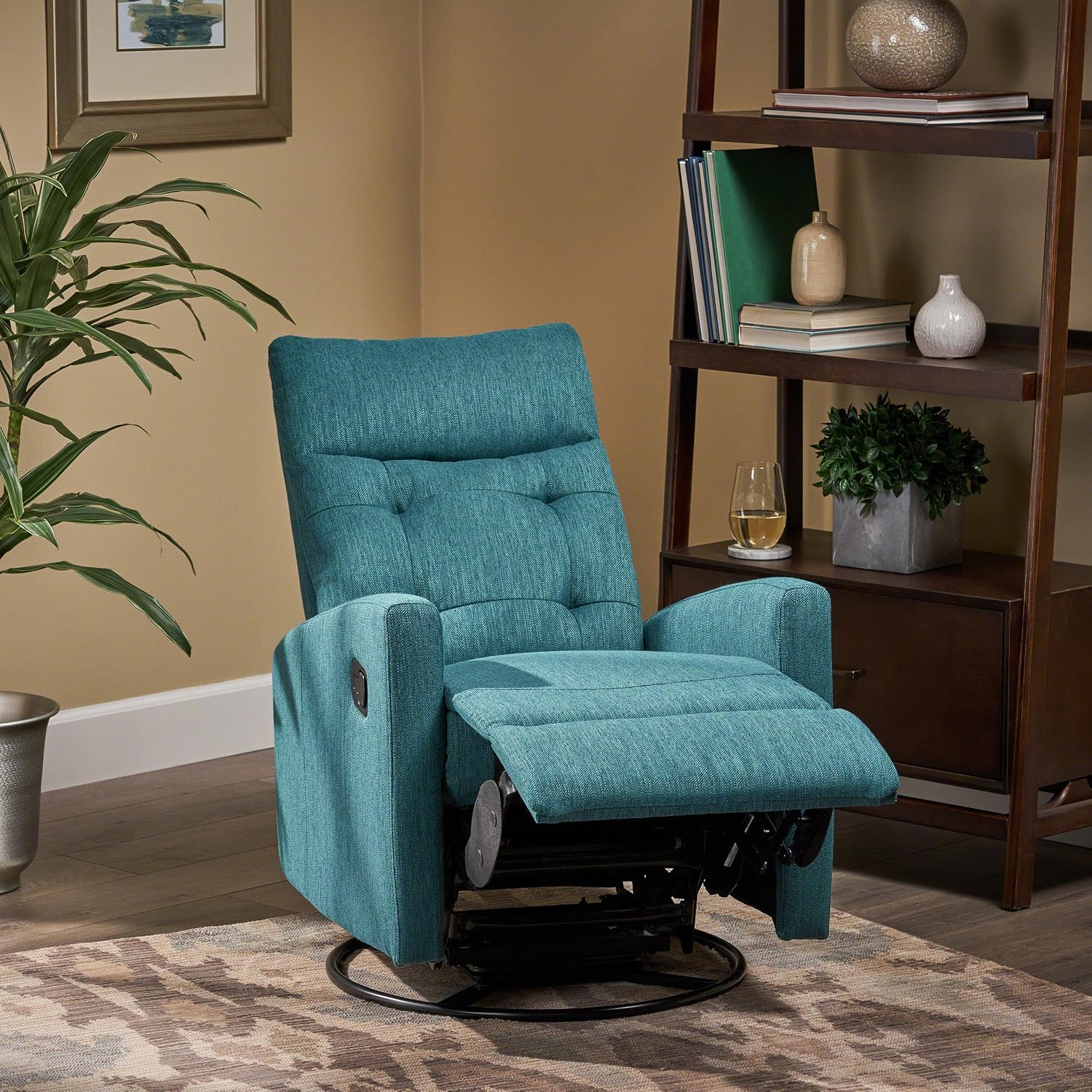 Christopher Knight Home Ishtar Glider Swivel Push Back Nursery Recliner, Teal, Black 35.75D x 25W x 39H in