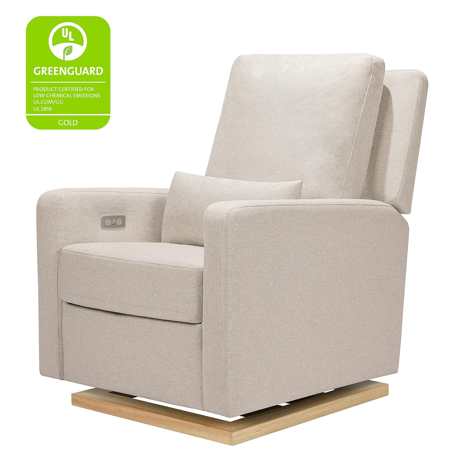 Babyletto Sigi Electronic Power Recliner & Swivel Glider with USB Port in Performance Beach Eco-Weave with Light Wood Base, Water Repellent & Stain Resistant, Greenguard Gold and CertiPUR-US Certified