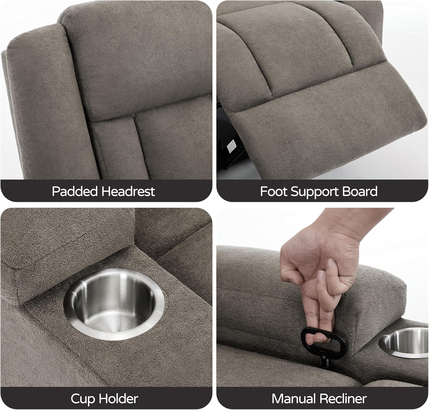 Recliner Sofa with Cup Holders, 3-Seater Fabric Reclining Couch, Manual Recliner Wall Hugger for Living Room, Home Theater, Small Spaces (Light Brown)