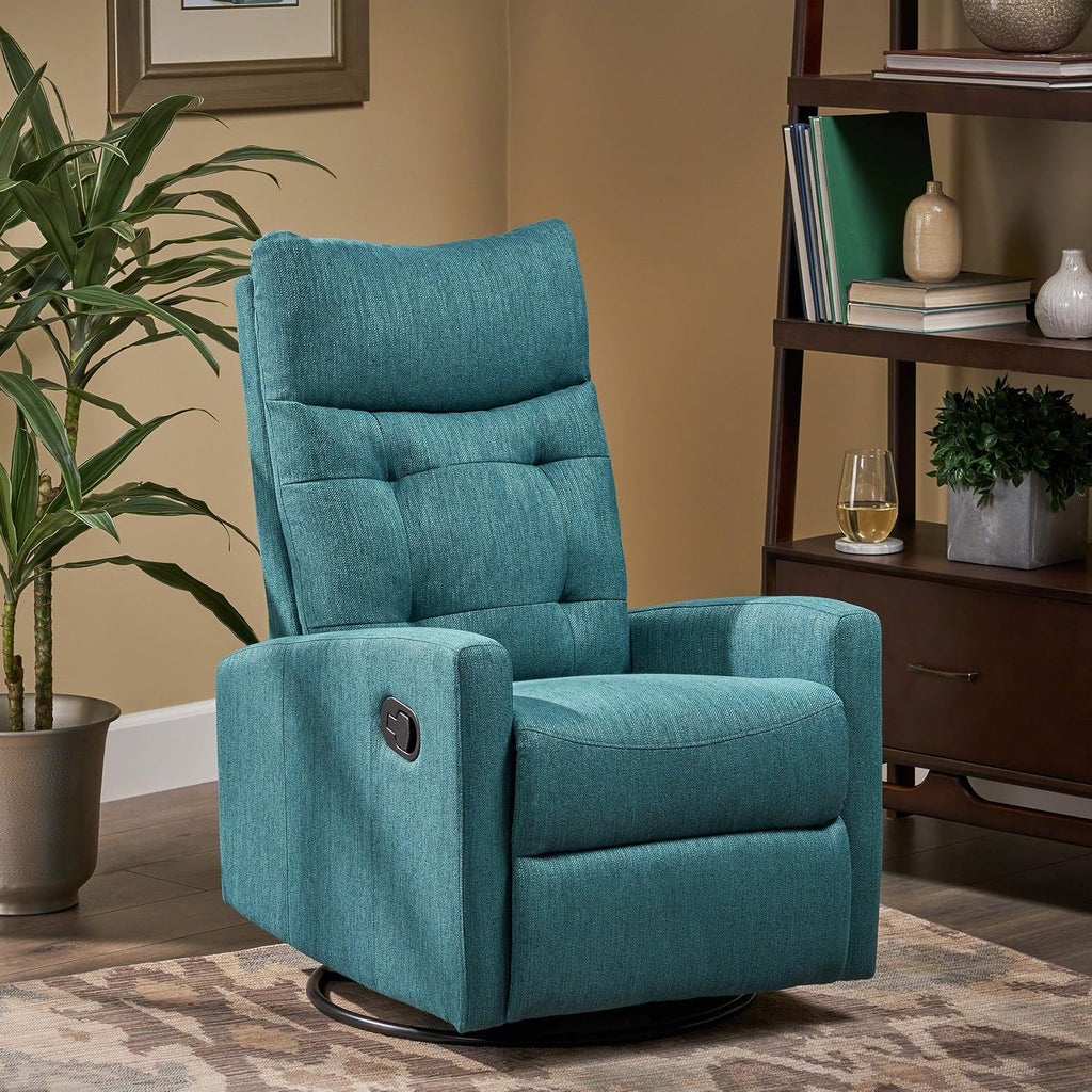 Christopher Knight Home Ishtar Glider Swivel Push Back Nursery Recliner, Teal, Black 35.75D x 25W x 39H in