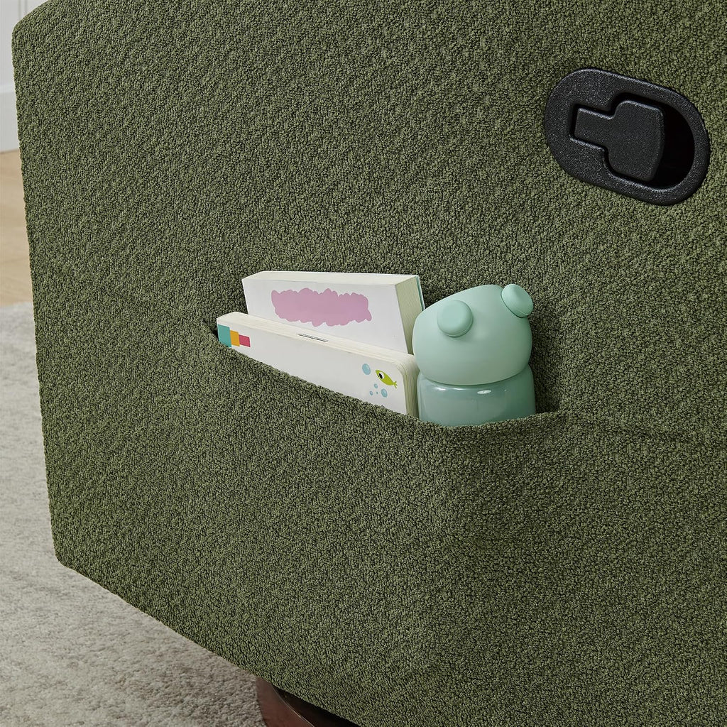KISLOT Upholstered Recliner Swivel Glider Nursery Chair Reclining Performance Fabric Rocker with Wood Base,Boucle,Moss Green