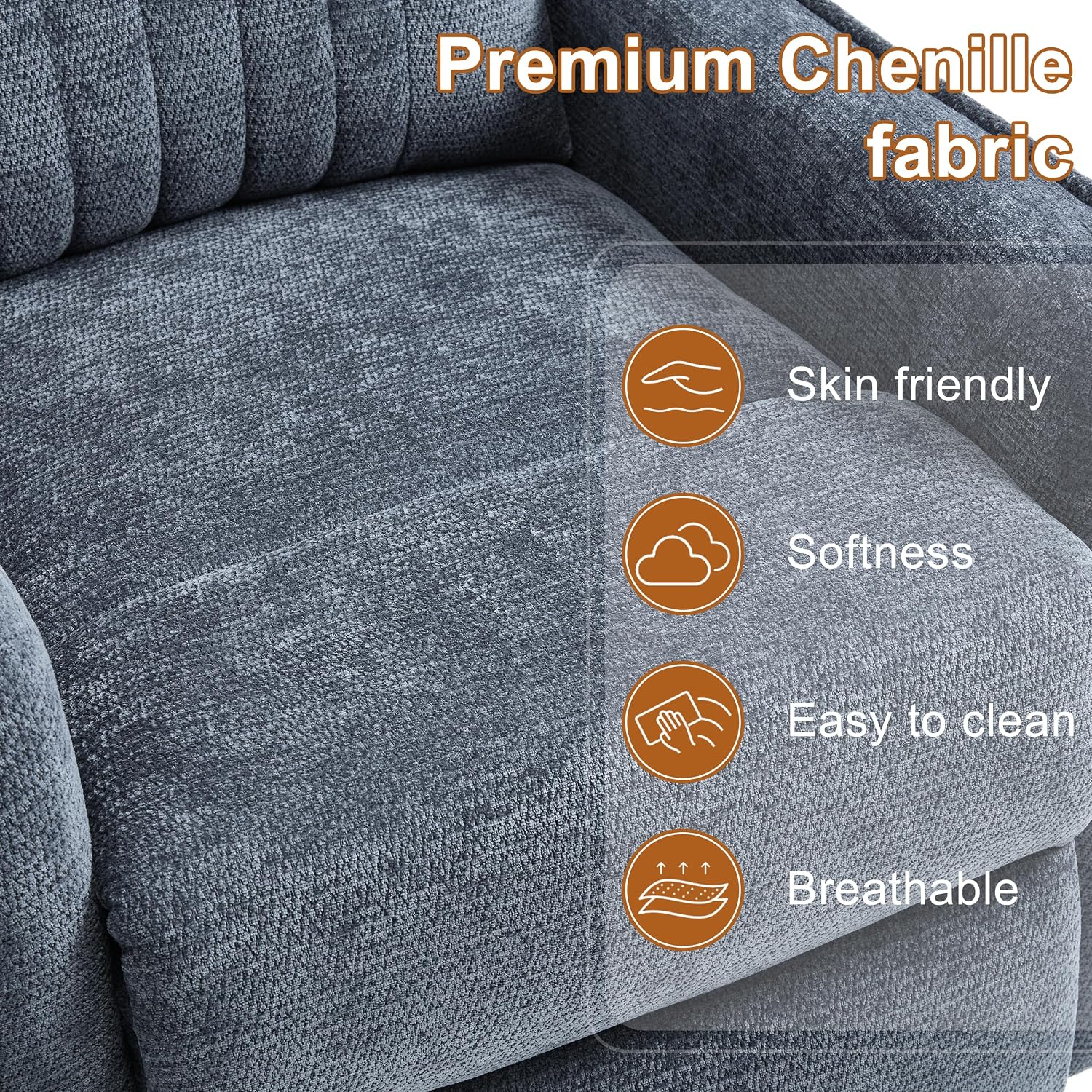 Manual Swivel Rocker Recliner Chair for Adults, Overstuffed Recliner Glider with Massage and Heat, Living Room Reclining Chair, Fabric Blue