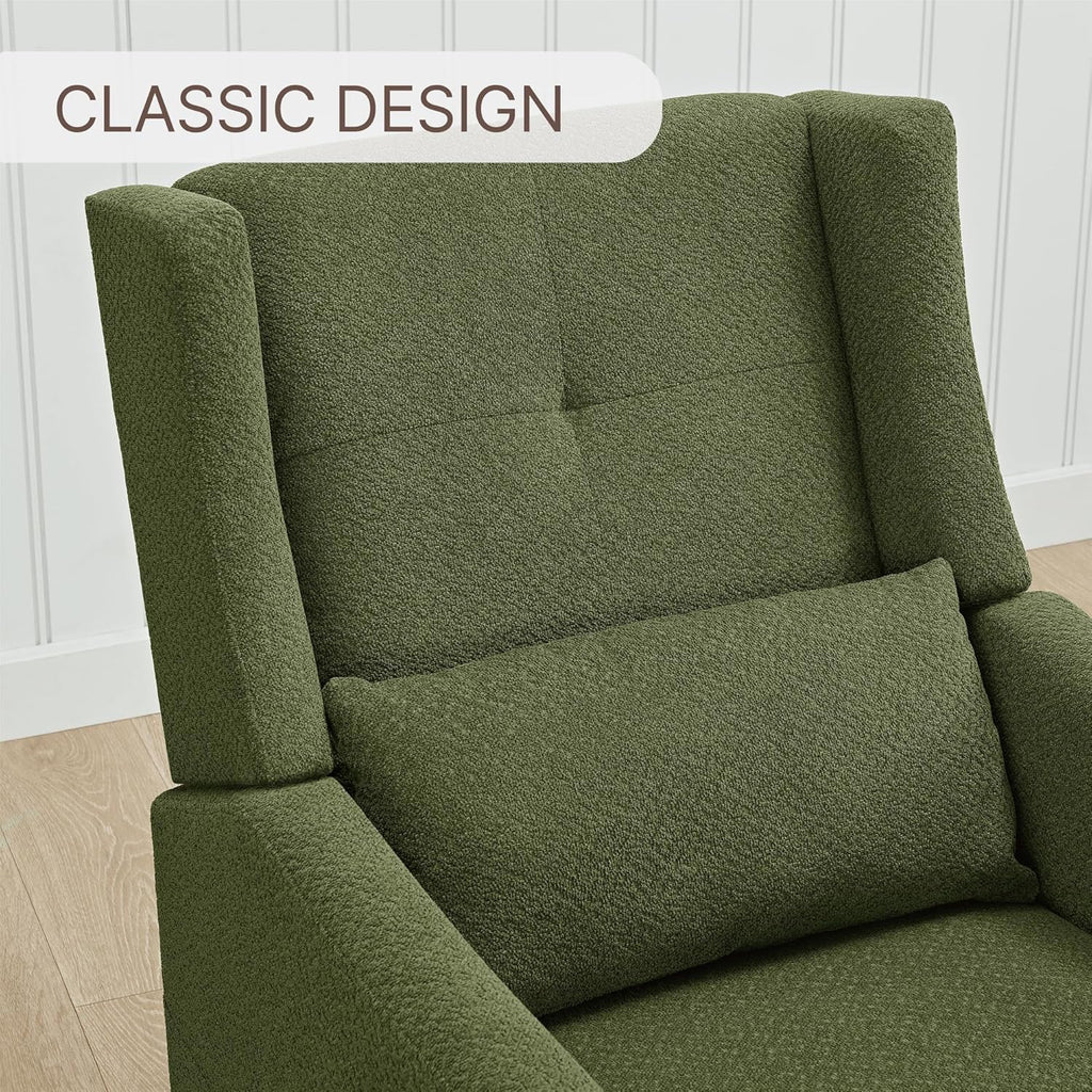 KISLOT Swivel Rocker Recliner Chair, Nursery Glider Recliner with Wood Base Manual Rocking Comfy Upholstered Fabric Reclining Single Sofa for Nursery Bedroom Living Room