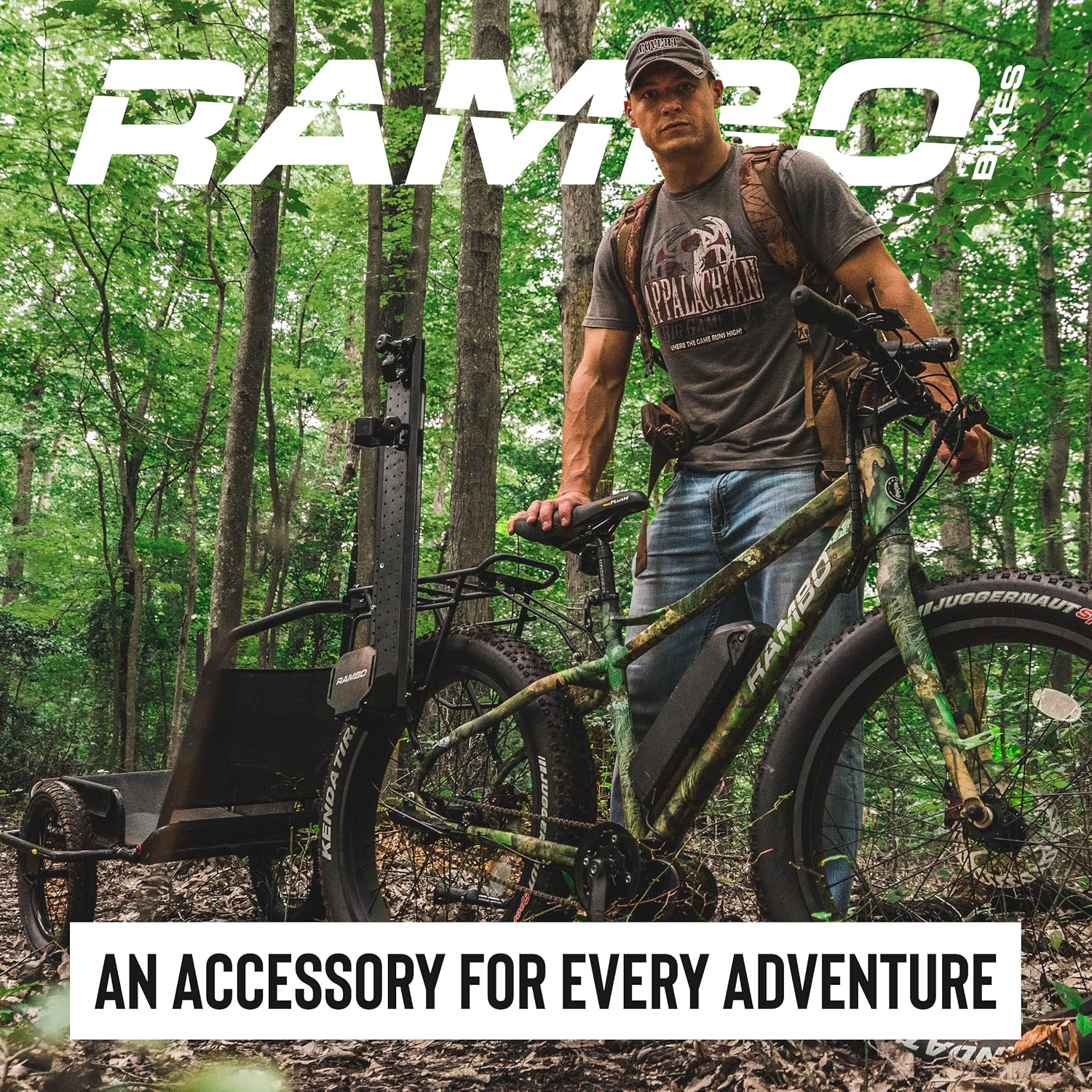 Rambo Bikes Aluminum Bike Trailer Cart - Heavy-Duty Game Cart and Utility Trailer - 300lbs Maximum Capacity - 6061 Aluminum Alloy Frame, 16' Fat Tires for Any Terrain - All-Purpose Foldable Trailer