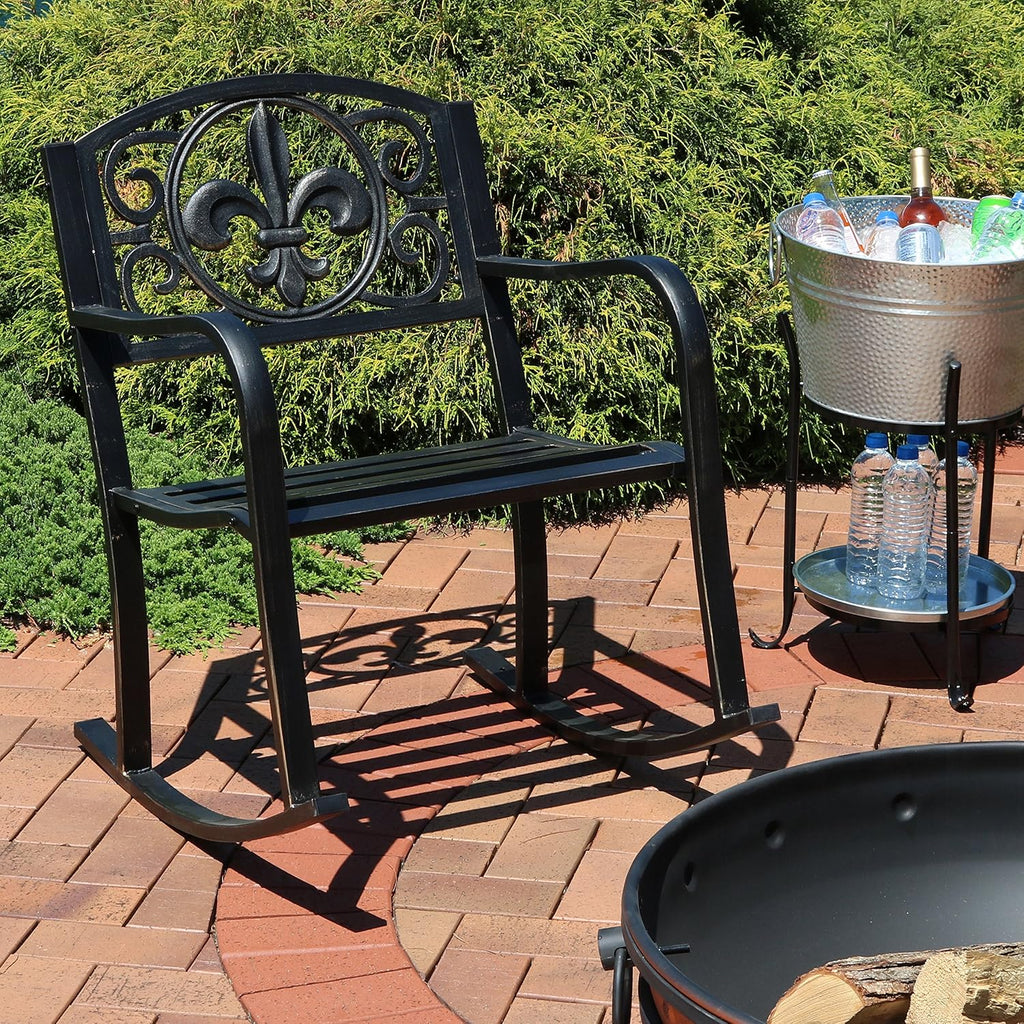 Sunnydaze Outdoor Rocking Chair for Lounging – Durable Metal Patio Chair with Cast Iron & Steel Frame – Ideal for Backyard, Lawn, or Garden – 275lb Capacity