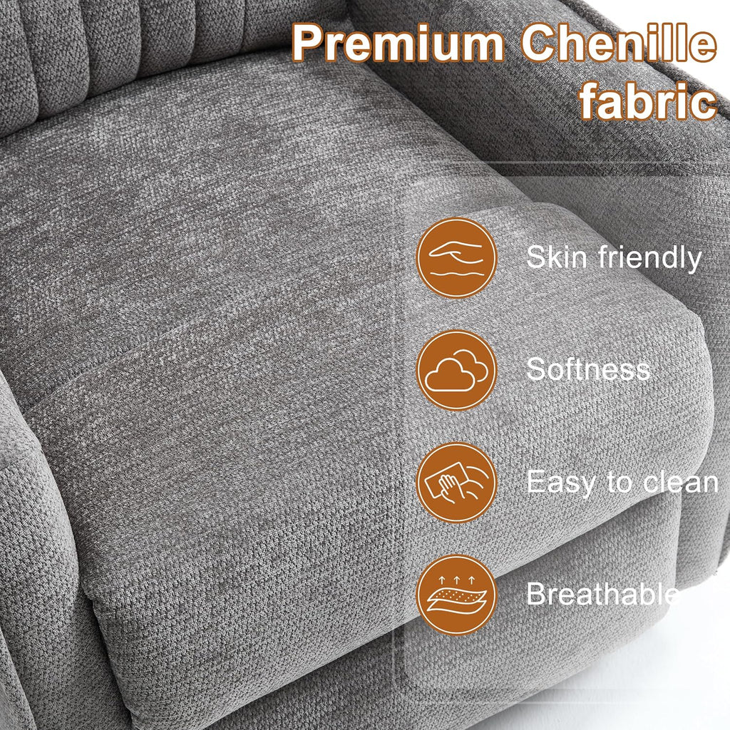 Manual Swivel Rocker Recliner Chair for Adults, Overstuffed Recliner Glider with Massage and Heat, Living Room Reclining Chair, Fabric Dark Gray