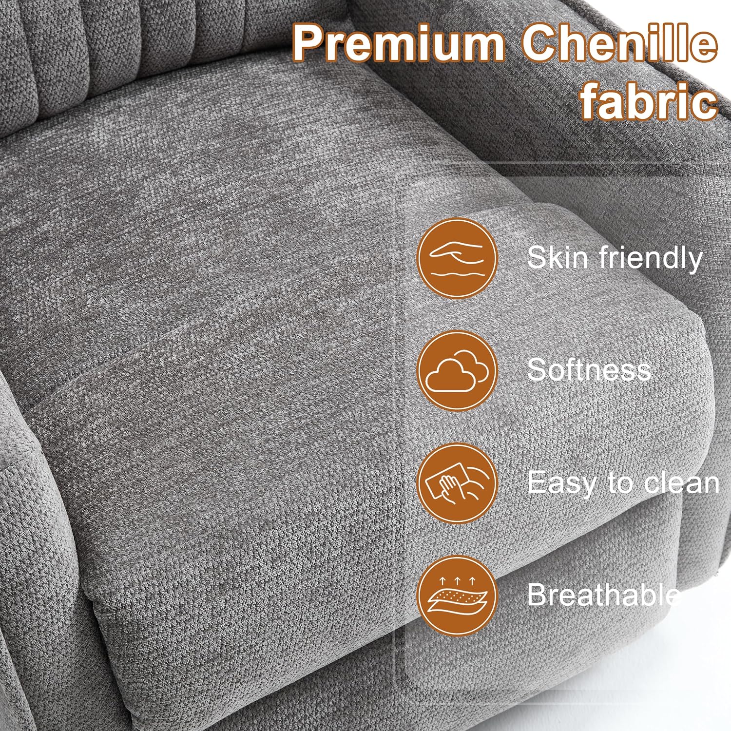 Manual Swivel Rocker Recliner Chair for Adults, Overstuffed Recliner Glider with Massage and Heat, Living Room Reclining Chair, Fabric Dark Gray
