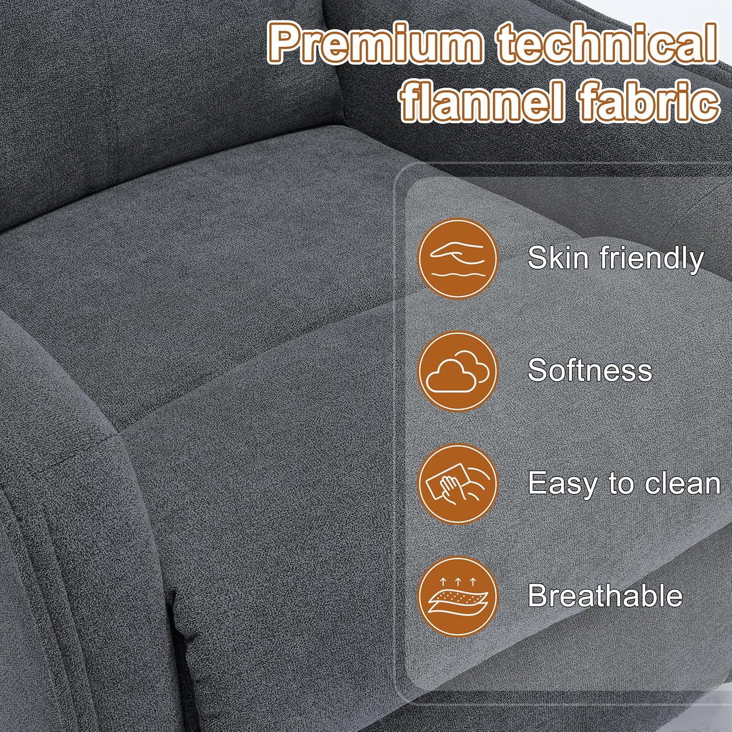 Manual 360° Swivel Rocker Recliner Chair for Adults, Overstuffed Glider Chair for Nursery with Vibration Massage and Heat, Comfy Soft Fabric Glider with Side Pockets for Living Room, Dark Gray