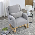 27.5 'W Nursery Rocking Chair Teddy Upholstered Accent Rocker Chair with Pillow Cushion Comfy Soft Rocker Glider Solid Rubber Wood Leg for Bedroom Living Room Nursing Room, Grey